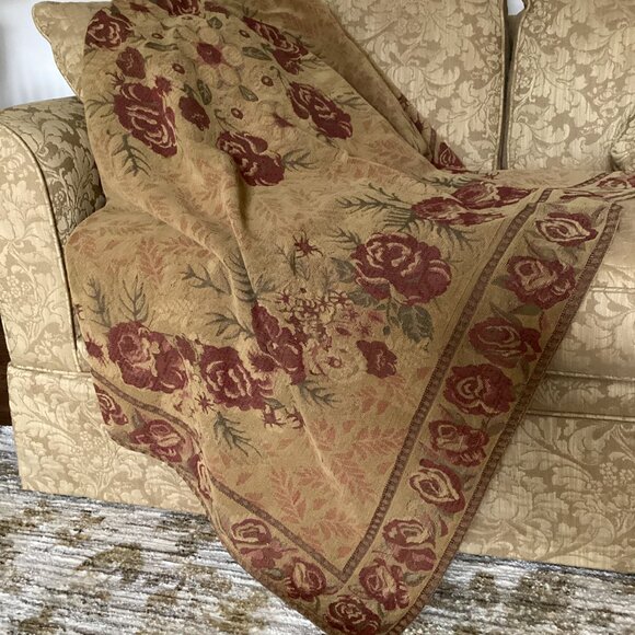 SISILIA Cotton Chenille Throw Blanket Baroque Rose Floral Tapestry Cottage 56x56 - Picture 2 of 5